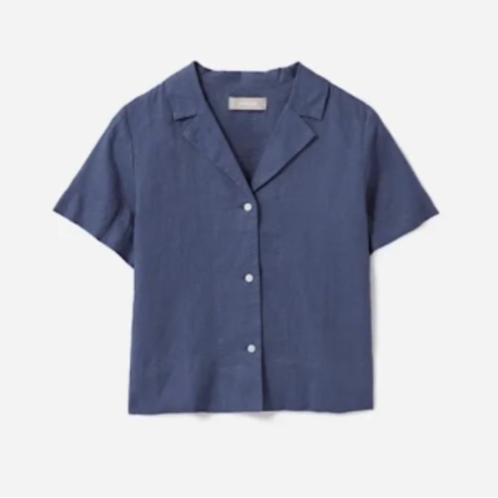 Everlane indigo blue linen notch shirt - sz 2